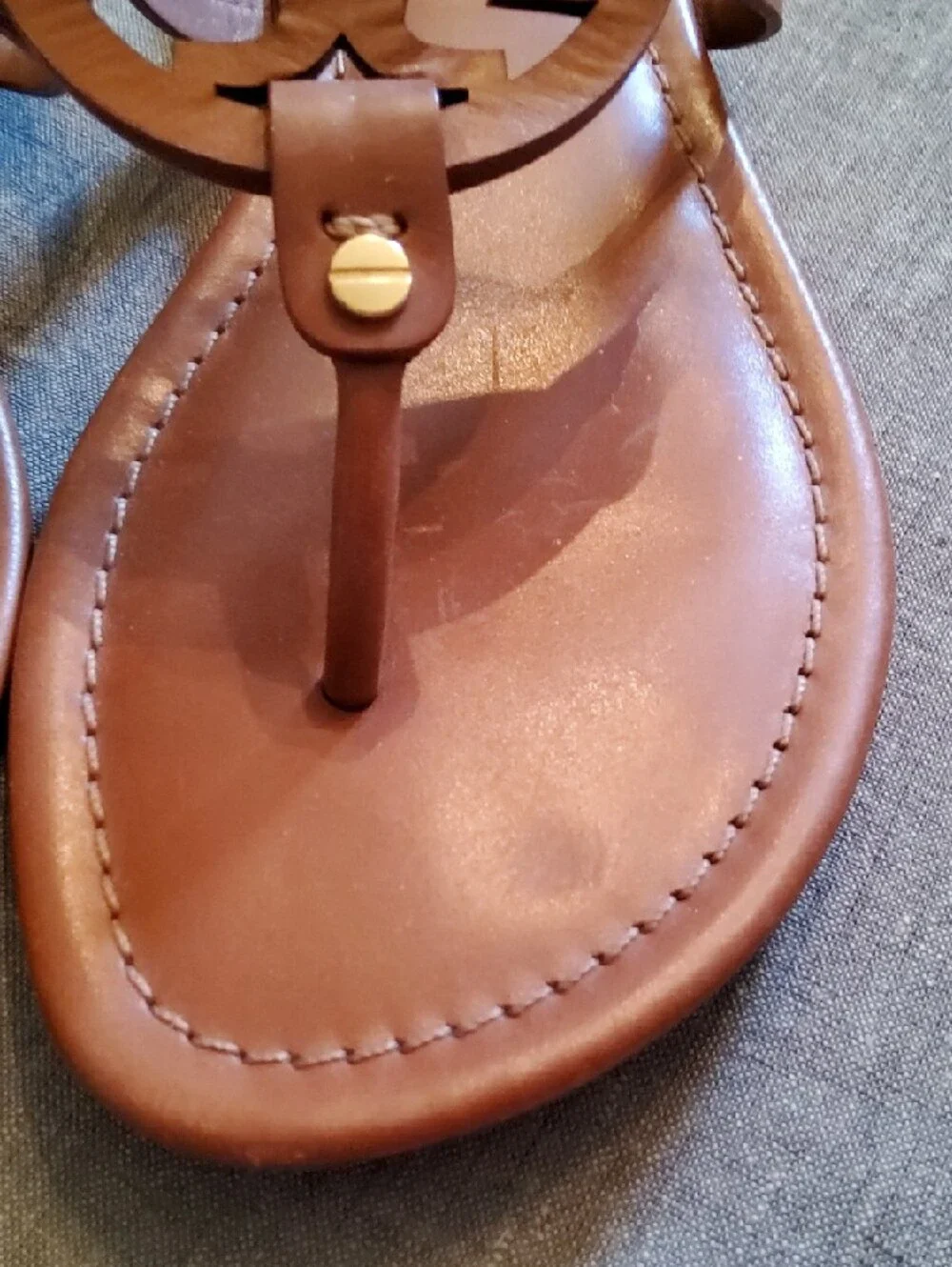 Tory Burch Brown Leather Logo Thong Sandals